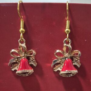 Classic Jingle Bell Drop Earrings Gold Tone Christmas Jewelry Gift